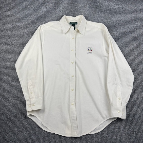 Lauren Ralph Lauren Button Up Shirt Womens 10 Oxford Embroidered Chest Yacht Ivy - Picture 2 of 13
